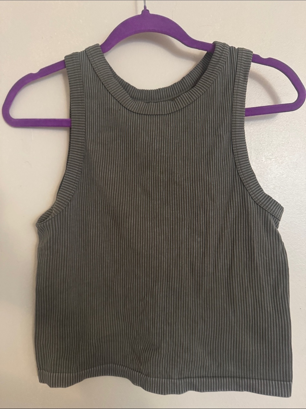 Ribbed Sleeveless Crop Tank - Olive Green